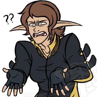 ⁉ elfo, dibujos animados, confundido, encogerse de hombros, fantasía, personaje telegram sticker