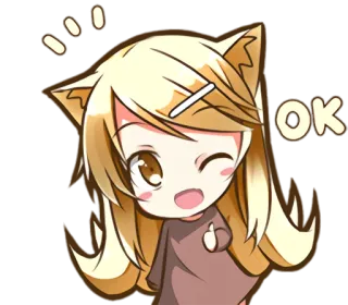 👍 ok Anime, Niedlich, Kawaii, Katzenohren, Okay telegram sticker