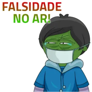 🙄 FALSIDADE
NO AR! 假新闻, 讽刺, 悲伤, 面具, 绿色, 卡通, 表情 telegram sticker