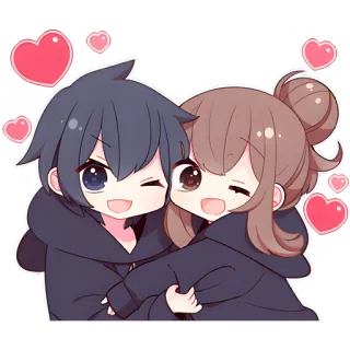 🤗 Anime, Leuk, Koppel, Kawaii, Liefde, Harten telegram sticker