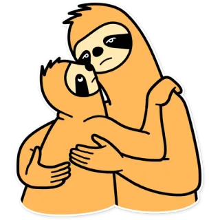 😞 ленивец, милый, животное, медленный, мультфильм, ленивцы, объятие, семья whatsapp sticker