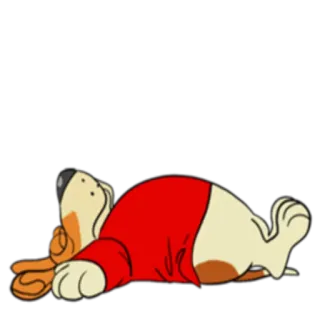 😶 chien, dessin animé, animal, t-shirt rouge, couché, illustration telegram sticker