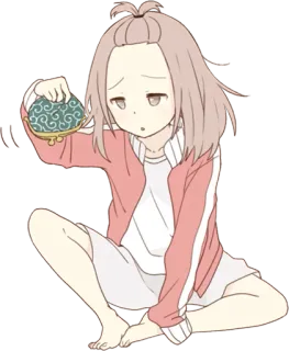 👛 Mädchen, sitzend, traurig, Armut, Anime, Cartoon whatsapp sticker