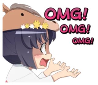 😧 OMG! OMG! OMG! anime, girl, exclamation, shocked, horse, omg telegram sticker