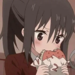 🥙 anime, girl, eating, snack, cute, kawaii, ponytail telegram sticker