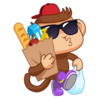 🛍 macaco, compras, mantimentos, desenho animado, óculos de sol, bolsa telegram sticker