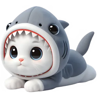 🥹 chat, requin, animal, mignon, dessin animé telegram sticker