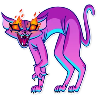 😡 cat, fire, eyes, angry, cartoon, animal, sticker, purple telegram sticker