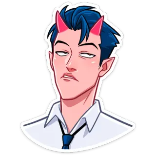 😐 anime, devil, male, horns, cartoon, blue hair telegram sticker