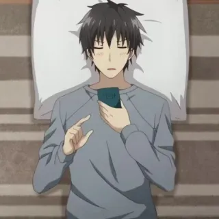 📱 Anime, liegend, Smartphone, drinnen, Junge telegram sticker