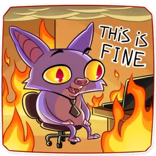 🔥 This is FINE летучая мышь, огонь, мультфильм, мем, всё нормально, офис telegram sticker