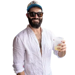 🍹 uomo, occhiali da sole, barba, bevanda, casual, cappello, ritratto whatsapp sticker