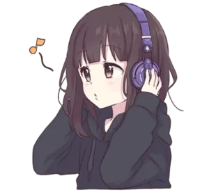 🎵 Anime, Desenho animado, Menina, Fones de ouvido, Música, Fofa telegram sticker