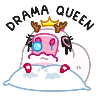 👸 DRAMA QUEEN Drama queen, pleurer, animal, dessin animé, émotionnel, reine, couronne, oreiller telegram sticker