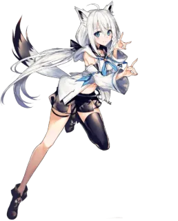 🦊 anime, girl, white hair, fox, ears, tail whatsapp sticker