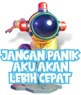 👨‍🔧 JANGAN PANIK AKU AKAN LEBIH CEPAT robot, rescue, yellow, helmet, text, Indonesian telegram sticker