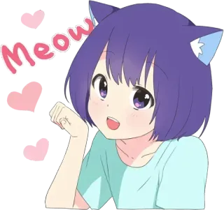 🐱 Meow Anime, Gato, Kawaii, Fofo, Miau, Garota, Desenho animado telegram sticker