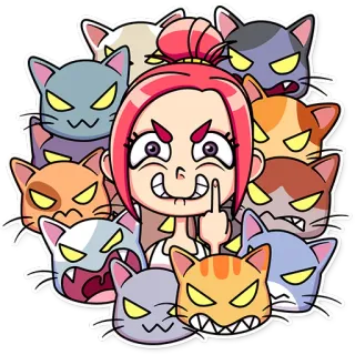 🖕 gatos, dedo do meio, bravo, desenho animado, garota, rude, ofensivo, atitude telegram sticker