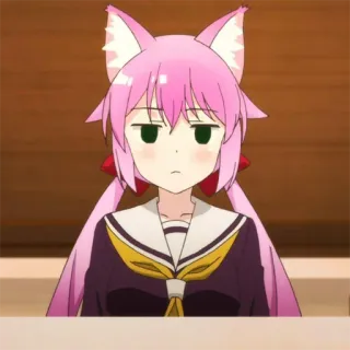 😐 anime, cat girl, cute, girl, pink hair, manga, fox girl, kemonomimi telegram sticker