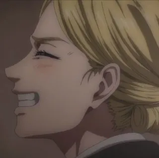 😁 Historia Reiss Attack on Titan Anime, Personnage, Historia Reiss, L'Attaque des Titans, cheveux blonds, sourire whatsapp sticker