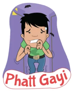 😰 Phatt Gayi Cartone animato, Spaventato, Pipistrelli, Paura, Emoji whatsapp sticker