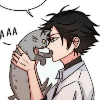 🗿 AAA anime style, cat, gray cat, person, man telegram sticker