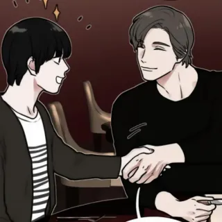 ✖️ Manhwa, Uścisk dłoni, Uśmiech, Kreskówka telegram sticker