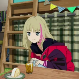 🍉 ragazza anime, caffè, interno, torta, tè telegram sticker