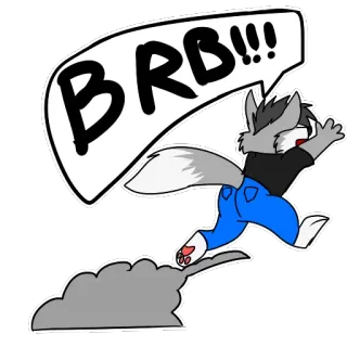 ⚠ BRB!!! furry, cartoon, animal, brb, running, animation telegram sticker