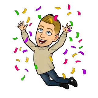 🥳 celebración, confeti, dibujos animados, alegría, feliz, Bitmoji whatsapp sticker