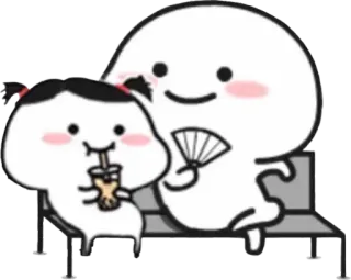 🙂 การ์ตูน, น่ารัก, คู่รัก, นั่ง, ม้านั่ง, เครื่องดื่ม telegram sticker