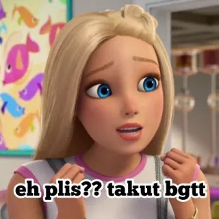 💗 eh plis?? takut bgtt barbie, dibujos animados, expresión, divertido, tierno telegram sticker