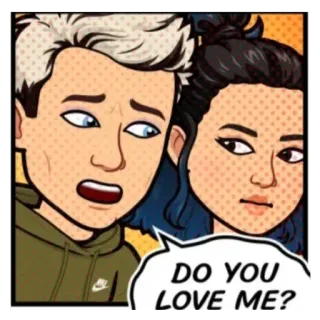 ♋ DO YOU LOVE ME? любовь, вопрос, мультфильм, пара, отношения, Bitmoji telegram sticker