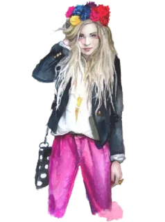 😄 mulher, moda, estilo, roupa, retrato, aquarela whatsapp sticker