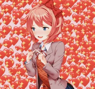 🥺 Sayori Doki Doki Literature Club! anime, cute, hearts, Sayori, Doki Doki Literature Club, video game, kawaii telegram sticker