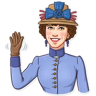 👋 woman, hat, wave, friendly, vintage, illustration telegram sticker