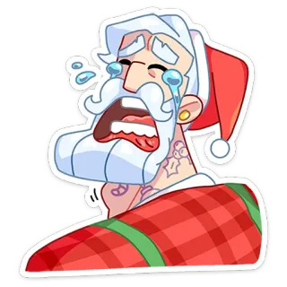 😭 père noël, pleurer, noël, triste, tatouage, dessin animé telegram sticker