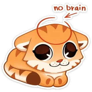 🧠 no brain kot, zwierzę, słodki, śmieszny, bez mózgu, kreskówka telegram sticker