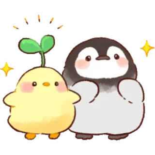 🤩 pollito, pingüino, lindo, kawaii, animal, amigos whatsapp sticker