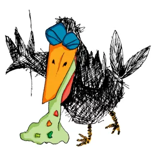 😨 Karr bird, crow, vomiting, sick, sketch, cartoon, messy, nausea telegram sticker