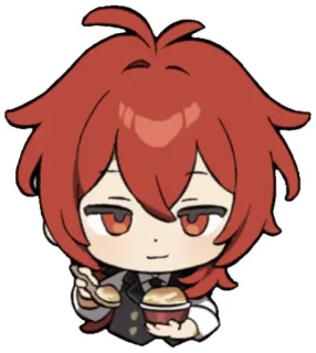 🍧 Diluc Genshin Impact Diluc, Genshin Impact, videogame, anime stijl, rood haar, chibi telegram sticker