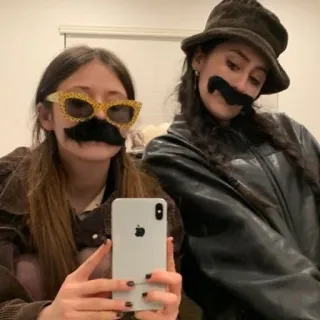 🥸 mulheres, bigode, óculos de sol, retrato, selfie telegram sticker