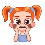 😳 Mädchen, Zöpfe, überrascht, schockiert, Cartoon telegram sticker