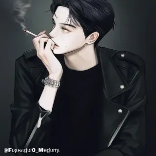 🚬 @Fushiguro_Megumi hombre, chaqueta, fumando, cigarrillo, anime, ilustración, retrato whatsapp sticker