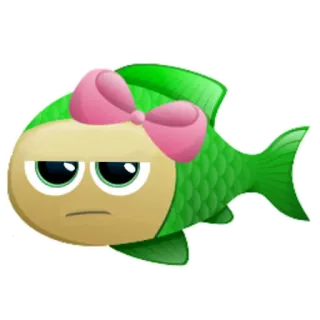 🐟 鱼, 卡通, 动物, 可爱, 蝴蝶结, 绿色, 表情符号, 贴纸 telegram sticker