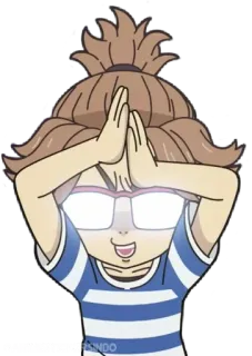 💫 dessin animé, personnage, fille, lunettes, mains, pose whatsapp sticker