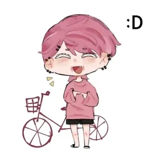 🌟 :D จิบิ, อนิเมะ, ตัวละคร, คาวาอิ, ผมสีชมพู, จักรยาน telegram sticker