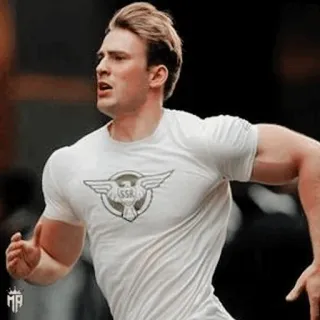 🇺🇸 Captain America Marvel Cinematic Universe SSR 크리스 에반스, 달리기, 슈퍼히어로, 영화, 어벤져스, 캐릭터 telegram sticker