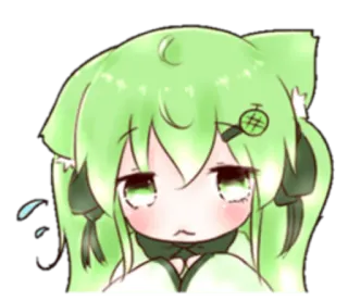 😐 Anime, Kawaii, Fofo, Verde, Menina, Orelhas de gato, Personagem telegram sticker