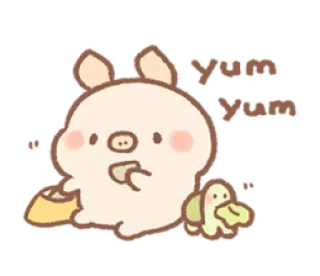 😋 yum yum น่ารัก, สัตว์, กิน, คาวาอิ, หมู, เต่า, อร่อย telegram sticker